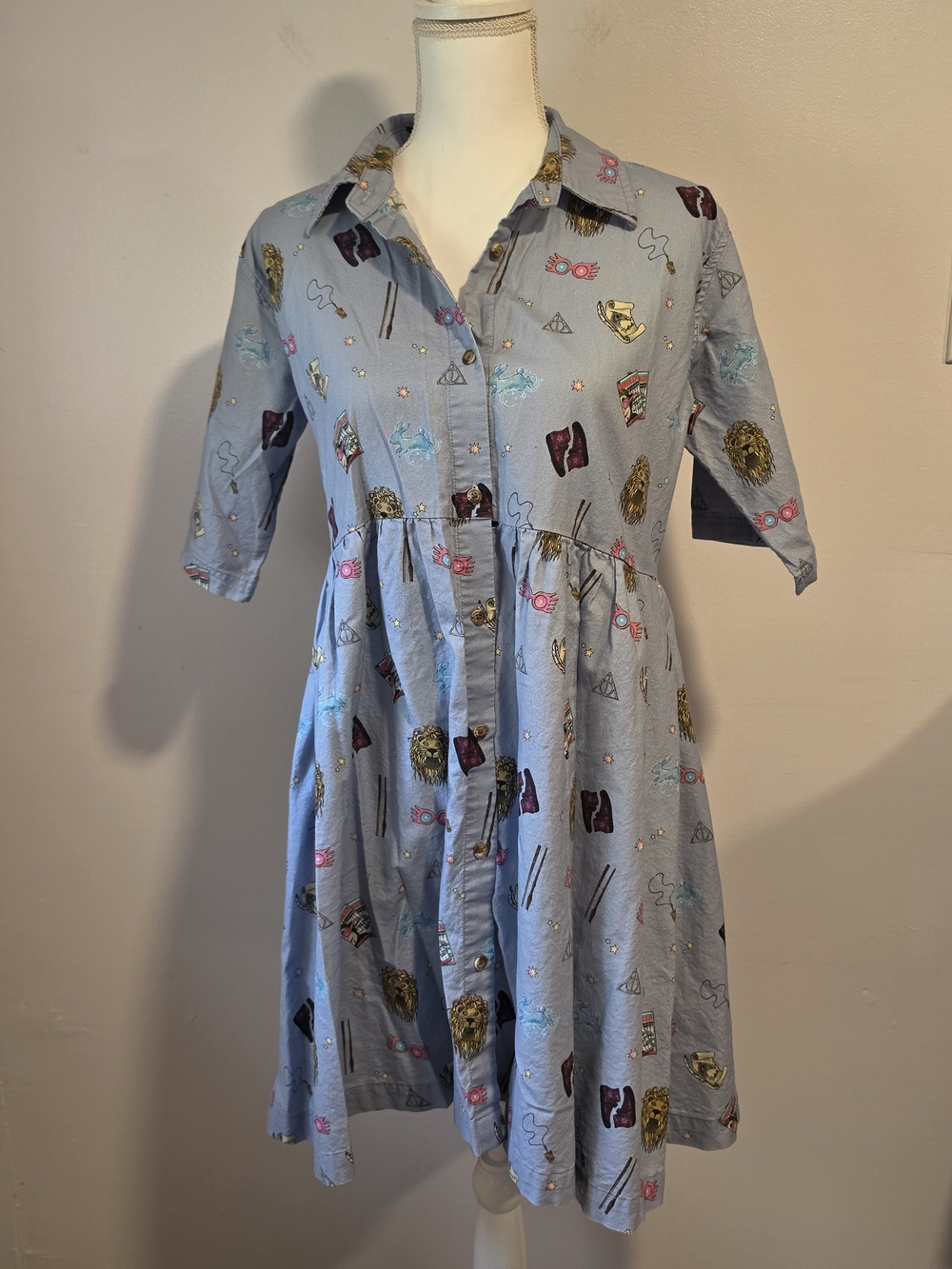 Harry Potter Cakeworthy Luna Lovegood Printed Cotton Shirt Dress Size XL